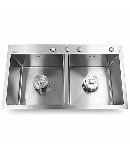 FREGADERO ACERO INOX. SATINADO 2 DEP. 31.8X17PULG (DESAGUE + DRENAJE + DIPENSADOR) AQUAFINA A-8143A