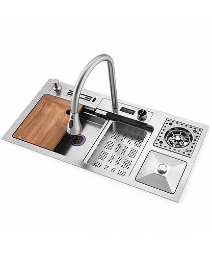 SET FREGADERO TODO EN UNO 88X45CM GRIS METALIZADO AQUAFINA A-8845SET-B