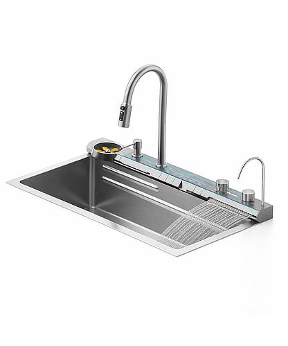 SET FREGADERO TODO EN UNO 75X45CM GRIS METALIZADO AQUAFINA A-7545SET-L