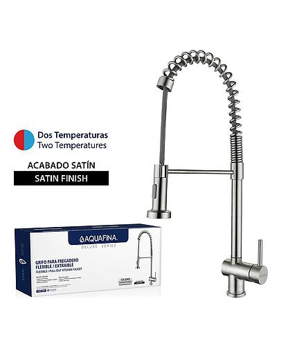 LLAVE PARA FREGADERO CABEZAL EXTRAIBLE/FLEXIBLE SATINADO AQUAFINA A-4214A
