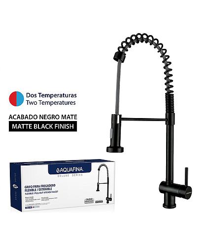 LLAVE PARA FREGADERO CABEZAL EXTRAIBLE/FLEXIBLE NEGRO MATE AQUAFINA A-4214B