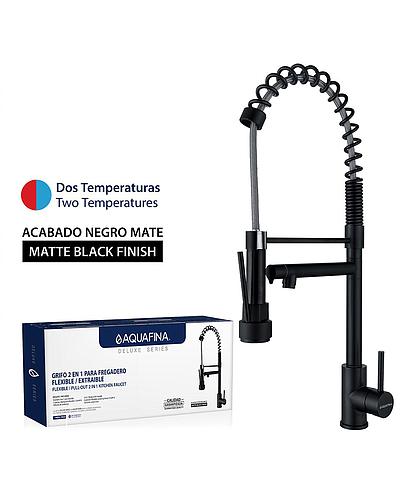LLAVE PARA FREGADERO CABEZAL EXTRAIBLE/FLEXIBLE NEGRO MATE AQUAFINA A-4209B