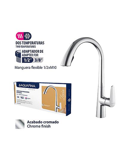 LLAVE PARA FREGADERO CABEZAL EXTRAIBLE CROMADO AQUAFINA A-8382A