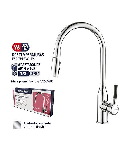 LLAVE PARA FREGADERO CABEZAL EXTRAIBLE CROMADO AQUAFINA A-8381A