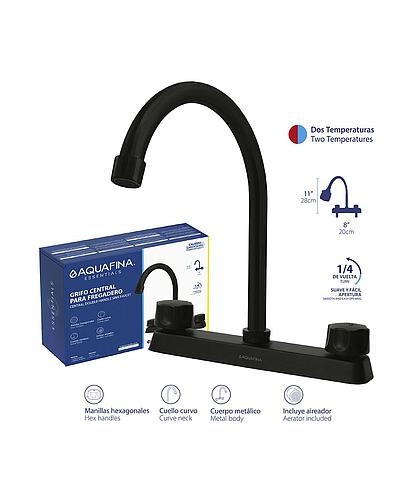 MEZCLADOR PARA FREGADERO CUELLO LARGO NEGRO MATE AQUAFINA A-GSZ806-B