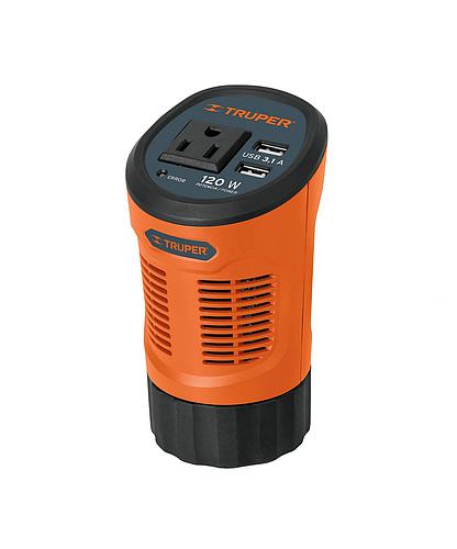 CONVERTIDOR DE CORRIENTE DE 12V A 120V C/ 2 PUERTO USB 120W TRUPER 15725