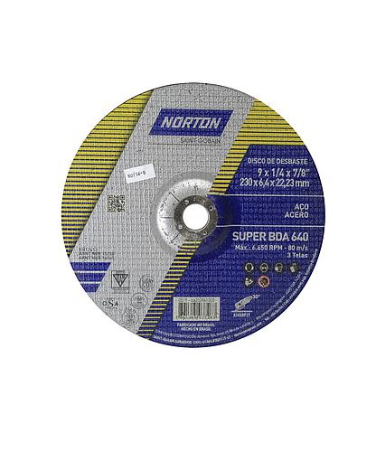 DISCO P/METAL NORTON DESBASTE CONICO T27 6.4MM X 9 BDA640/BDA600