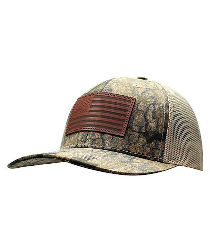 GORRA OUTDOOR USA771CAMO-RTT LEATHER PACH FLAG REALTREE TIMBER/TAN