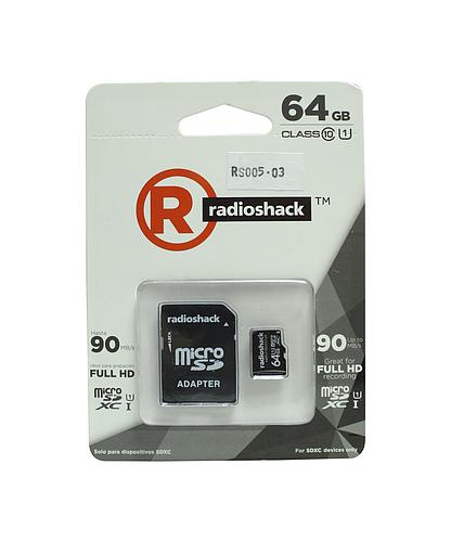 MEMORIA MICRO SD CLASE 10 C/ADAPTADOR 64GB RADIOSHACK 4401119